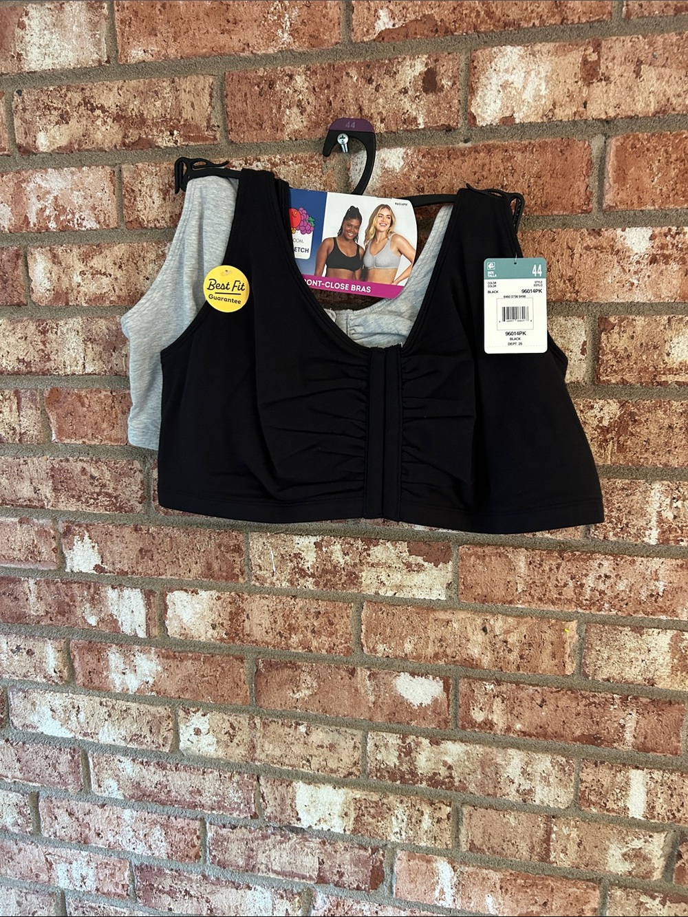 Size 44/ 2 Pack Comfort Front-Close Black Sports Bra - Best Fit